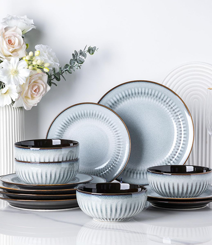 Aurora Mist Gold-Rim Dinner Set