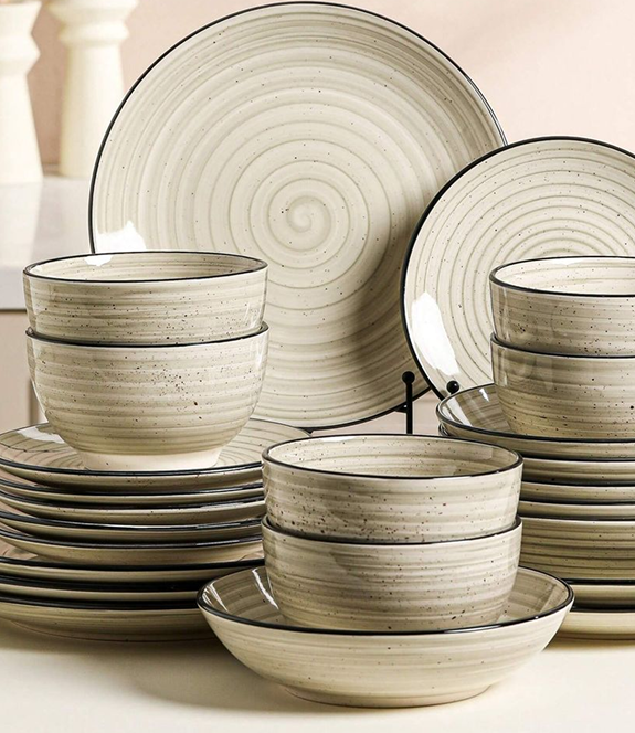 Ivory Spiral Stoneware Dinner Set