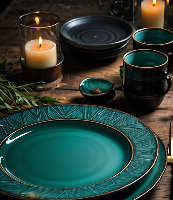 Emerald Luxe Gold-Rim Dinner Set